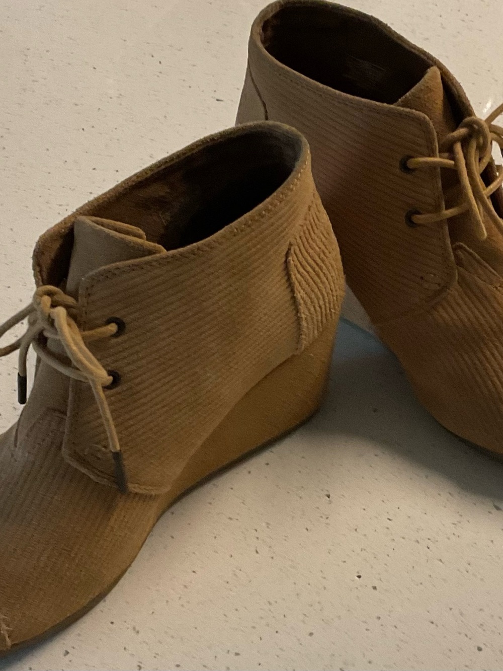 Wedge Ankle Booties in Camel Brown - Women's Lace-Up Style